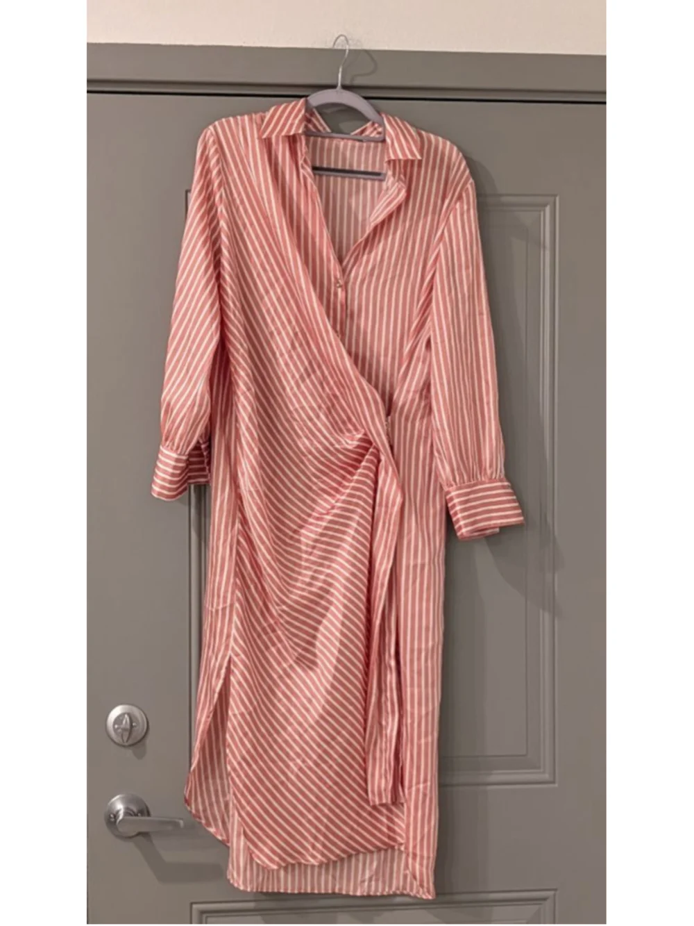 zara sale dresses long sleeve Zara | Dresses | Womens Zara Coral White Striped Long Sleeve Wrap Dress S